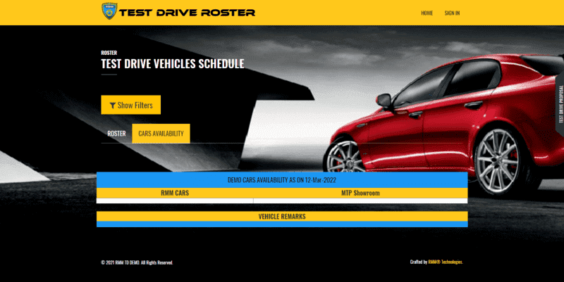 Test Drive Roster Cars Availability